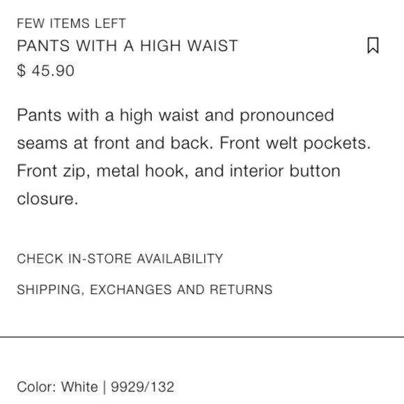 Zara XS High Waisted Pants White - Picture 4 of 4